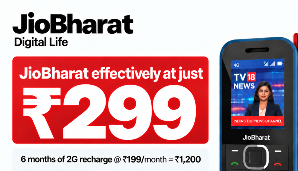 JioBharat 4G Phone ₹1,499 में, 6 महीने का रिचार्ज फ्री